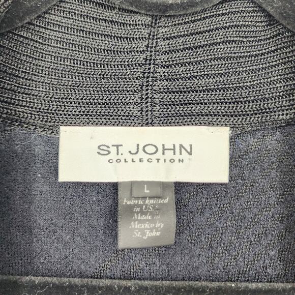 St. John Separates Black Heavy Knit 3/4 Sleeve Open Front Sweater Size Large - Picture 2 of 4